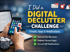 I Did a Digital Declutter Challenge – Emails, Apps, & Notifications: Here’s What Changed in 7 Days Person doing a digital declutter challenge by clearing emails, deleting apps, and turning off phone notifications